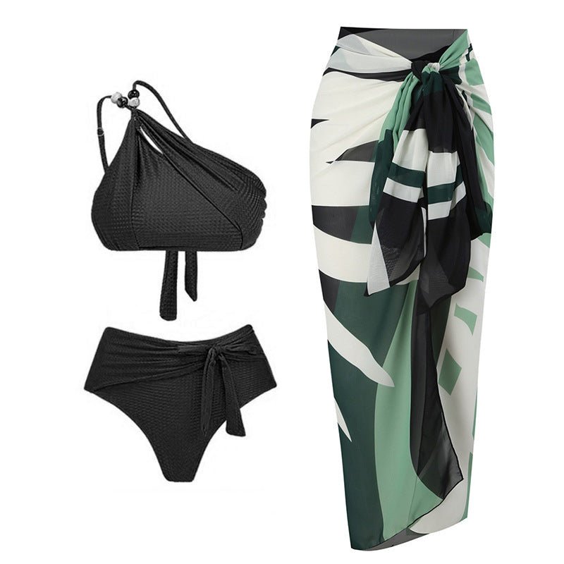 Three Piece High Waist Bikini Swim Set With Sarong By