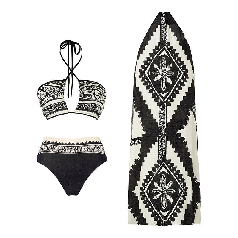 Two Piece Dual Color Swimwear With Coverup Dress By