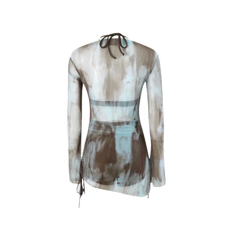 Two Piece Halter Neck High Waist Swinwear With Coverup Dress By