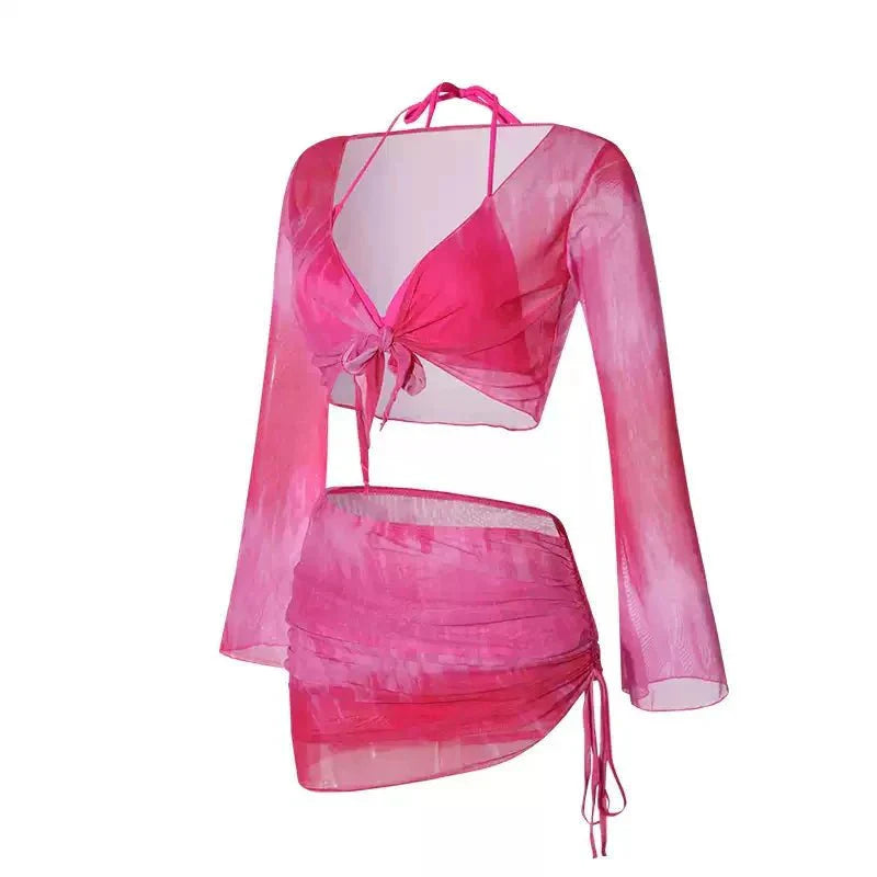 Two Piece Halter Neck High Waist Two Peice Swinwear With Coverup Dress By