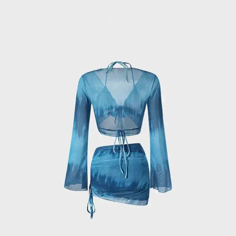 Two Piece Halter Neck High Waist Two Peice Swinwear With Coverup Dress By
