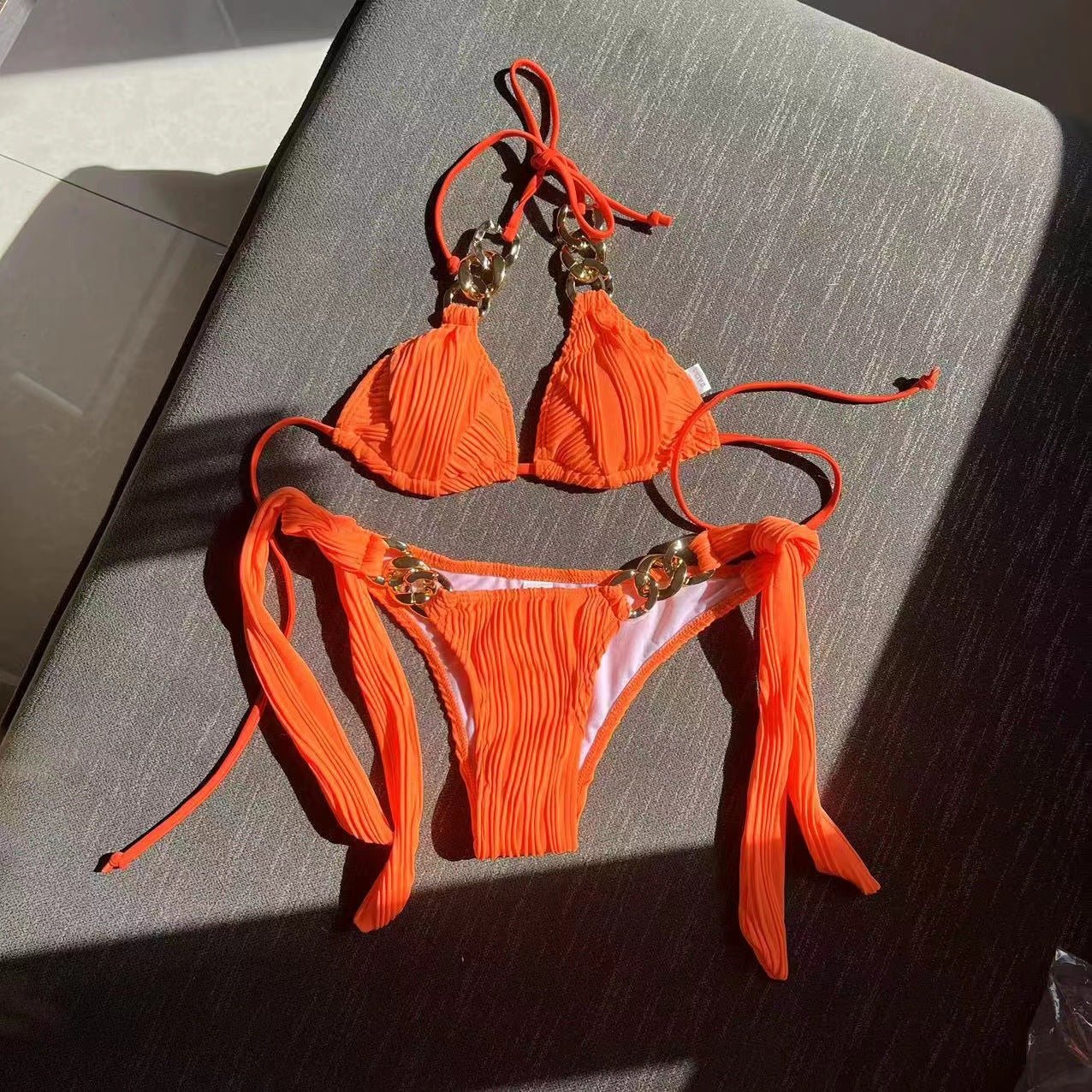 Two Piece Tie Up With Golden Rings Swimwear By