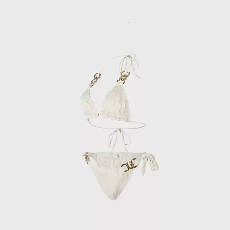 Two Piece Tie Up With Golden Rings Swimwear By