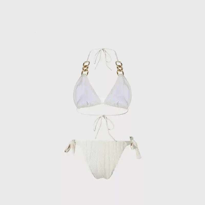 Two Piece Tie Up With Golden Rings Swimwear By