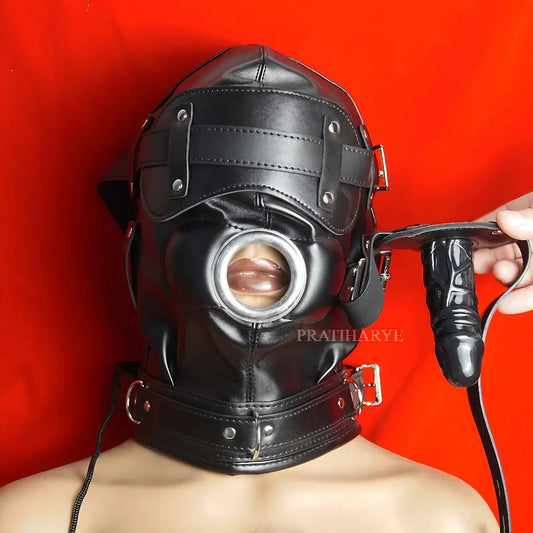 PU Leather Head Hood Blindfold Bondage