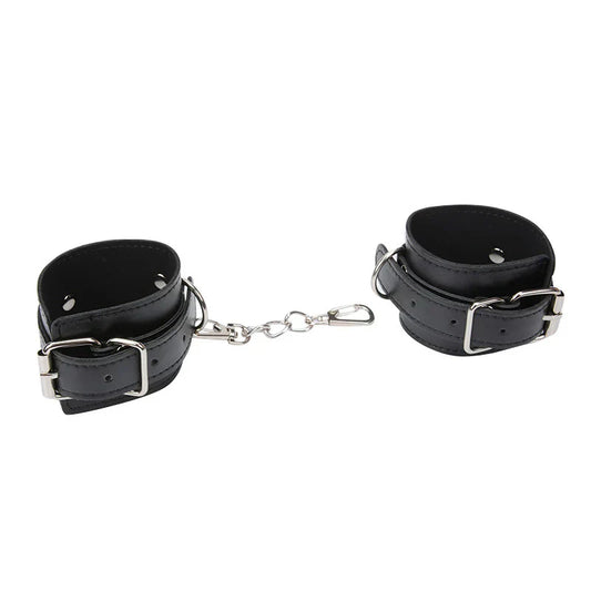 Leather Black Handcuffs Wrist Cuffs Set