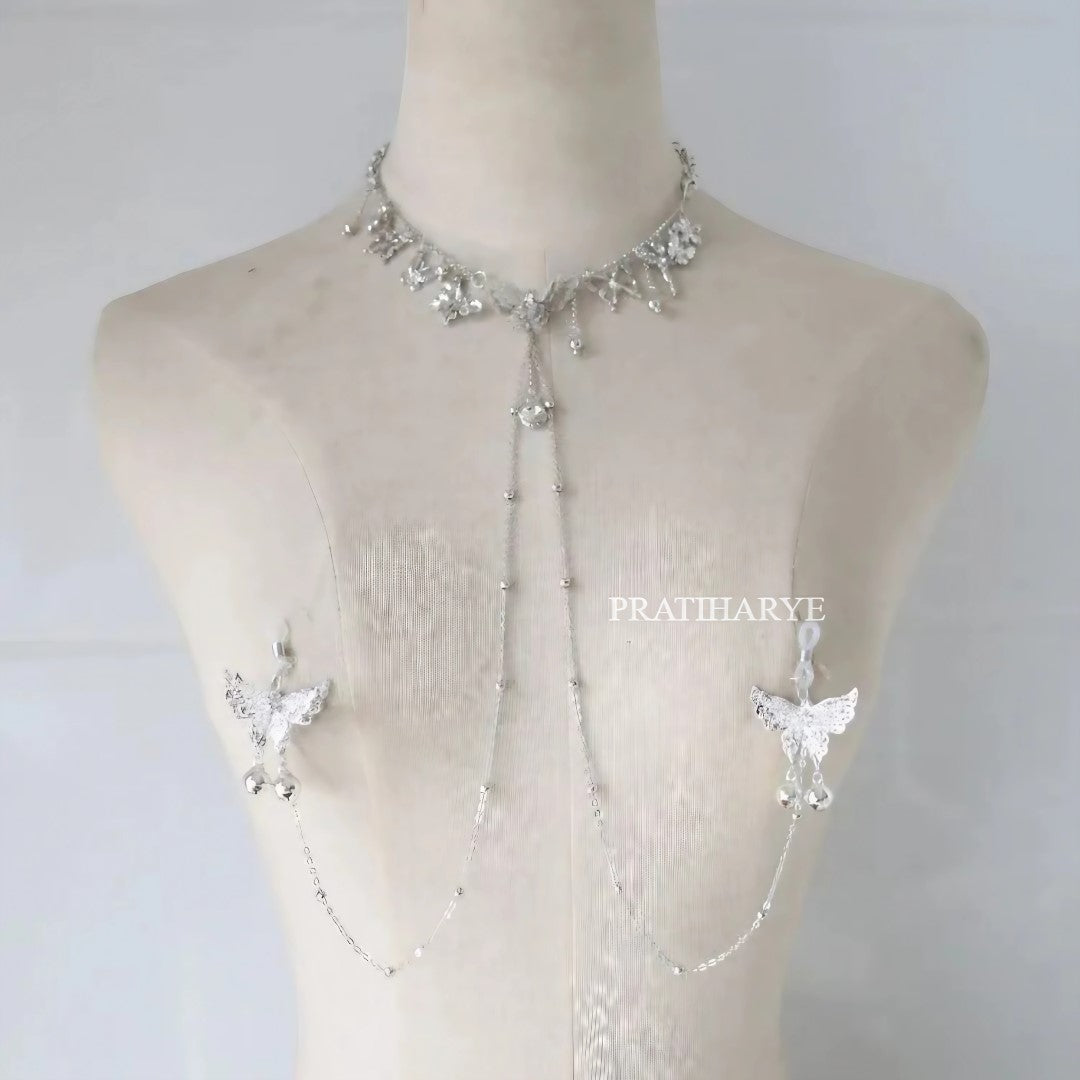 Butterfly Crystal Chest Chain with Nipple Ring
