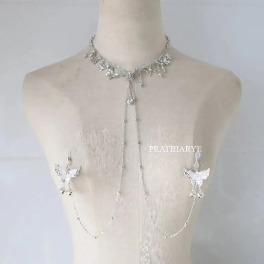 Butterfly Crystal Chest Chain with Nipple Ring
