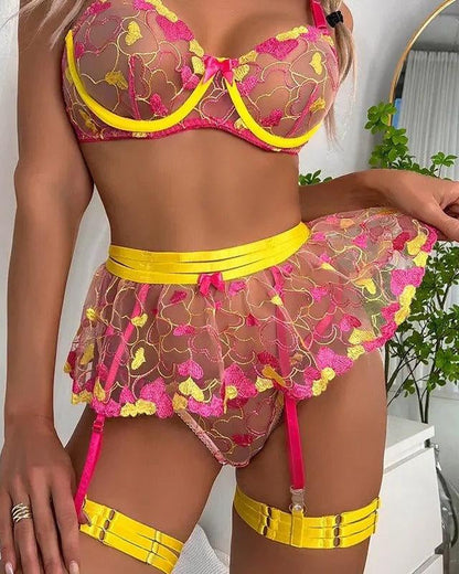 Midnight Allure Mesh & Lace Garter Lingerie Set