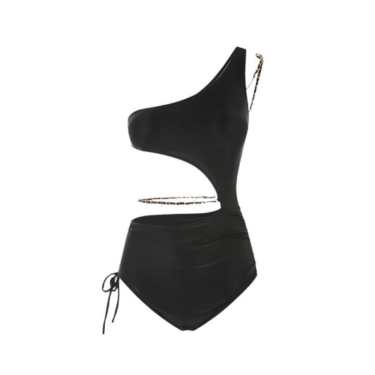 Black Monokini With Shoulder And Waist Chain By