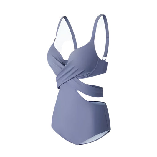 Blue Cutout Back Tie Monokini Swimwear By