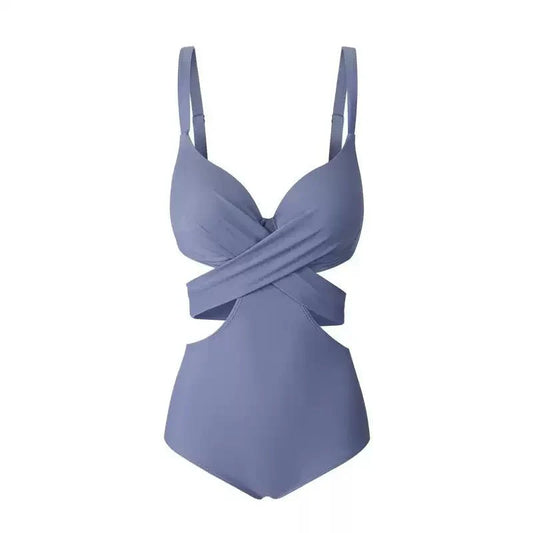Blue Cutout Back Tie Monokini Swimwear By