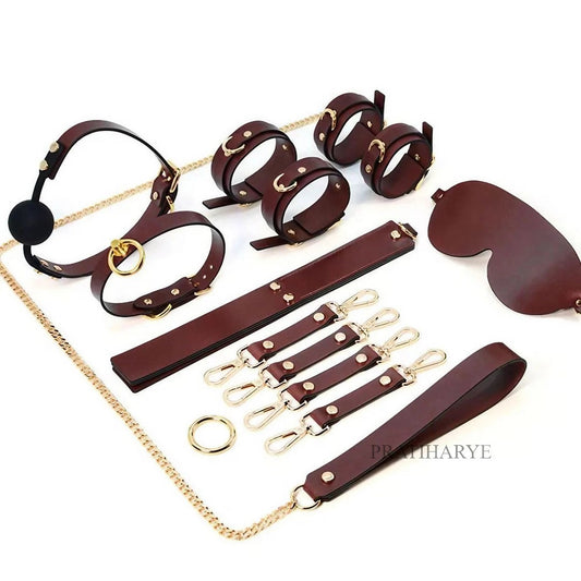 Ultra Luxurious Brown Restraints Leather BDSM Kit