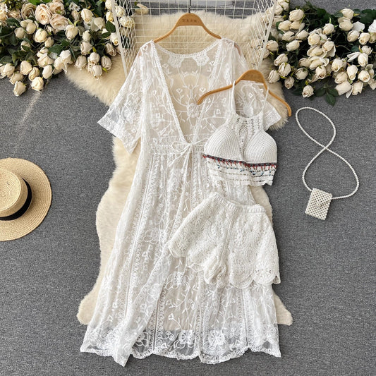 Three Piece Crochet Co-ord Beach Resort Set - Three Piece Beach Set By