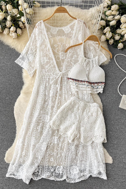 Three Piece Crochet Co-ord Beach Resort Set - Three Piece Beach Set By