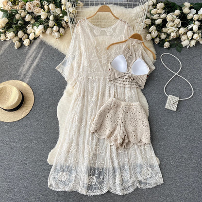 Three Piece Crochet Co-ord Beach Resort Set - Three Piece Beach Set By