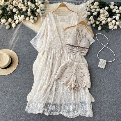 Three Piece Crochet Co-ord Beach Resort Set - Three Piece Beach Set By
