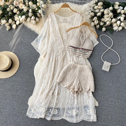 Three Piece Crochet Co-ord Beach Resort Set - Three Piece Beach Set By