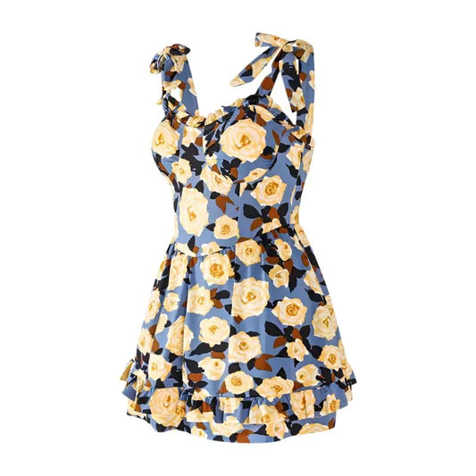 Floral Print Tieup Sleeves Swim Wear Dress By