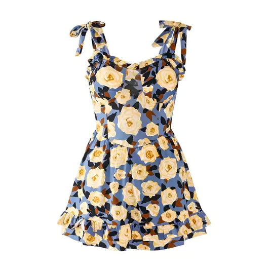 Floral Print Tieup Sleeves Swim Wear Dress By