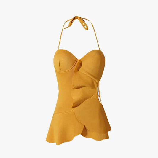 Halter Neck Flower Shape Cutout Swimwear By