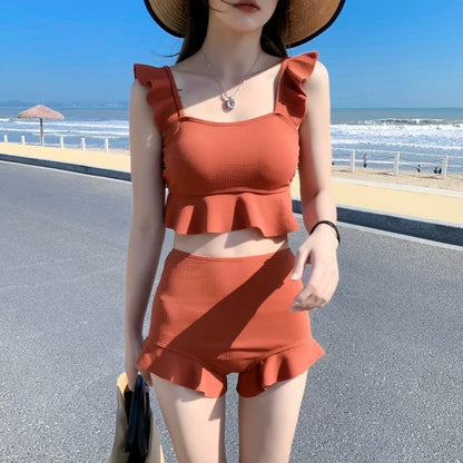 Korean Style Ruffled High Waist Swimwear By