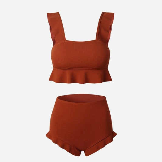 Korean Style Ruffled High Waist Swimwear By