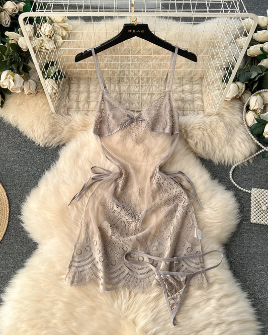 Floral Flame Sheer Lace Chemise Lingerie