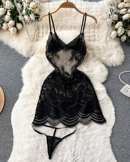 Floral Flame Sheer Lace Chemise Lingerie