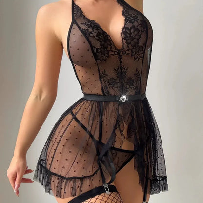 Lover’s Alibi Lace Halter Lingerie Set
