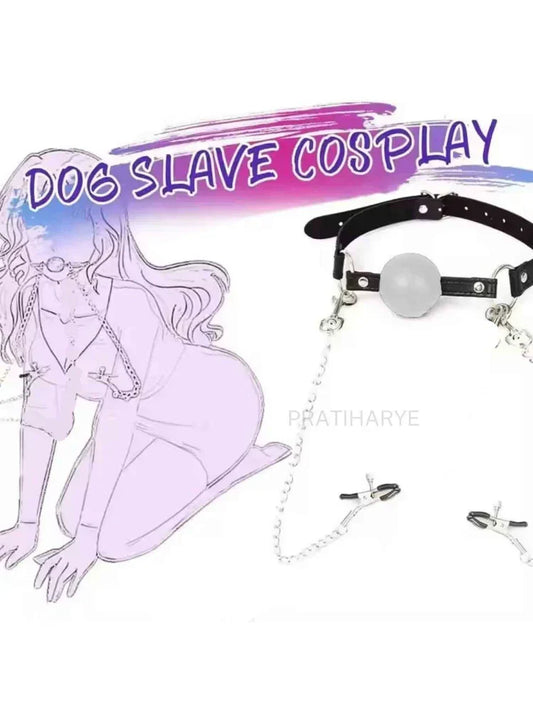 2PC BDSM Set - Gag Ball with Nipple Clamp