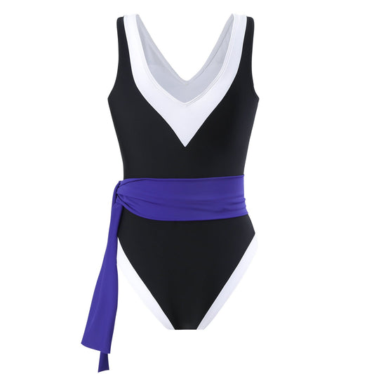 Monokini Color Block Swimsuit With Slimming Skirt By