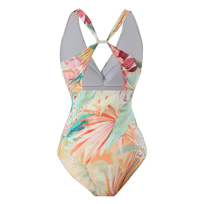 Monokini Criss Cross Back Floral Swimsuit With Short Sarong By