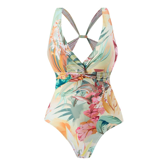 Monokini Criss Cross Back Floral Swimsuit With Short Sarong By