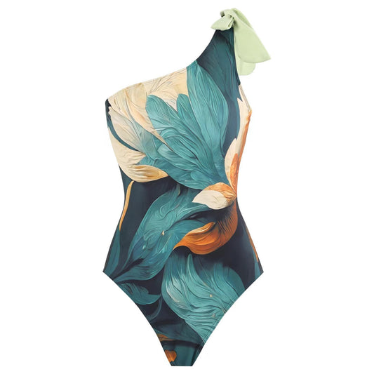 Monokini One Shoulder Multicolor Swimsuit With Ruffle Skirt By