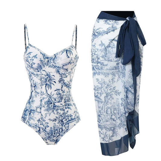 Monokini Sea Blue Swimwear with Sarong By