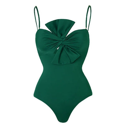 Monokini Solid Color Swimsuit with Floral Sarong By