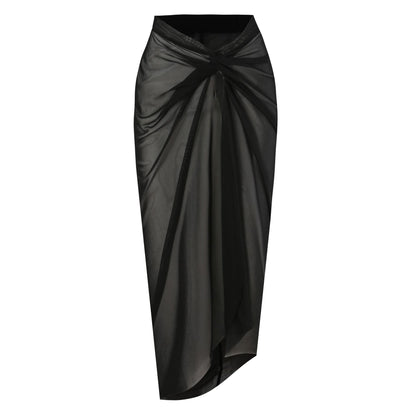 One Peice Solid Color Swimwear with Sarong By