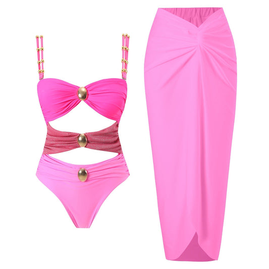 One Piece Cut Out Swimwear With Slimming Skirt By