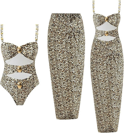 One Piece Cut Out Swimwear With Slimming Skirt By