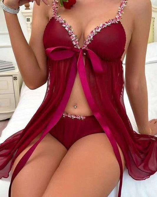 Pretty, Petal, Playtime Lace Trimmed Red Babydoll Lingerie