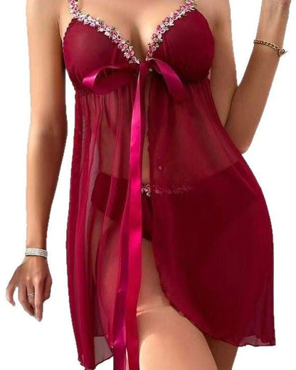 Pretty, Petal, Playtime Lace Trimmed Red Babydoll Lingerie