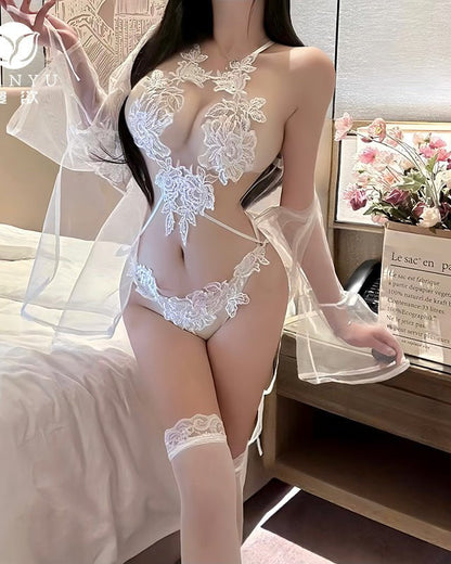 Reckless Nights Lace Blossom Sheer Lingerie Set