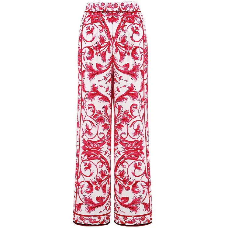 Reversible Red Pink One Piece Tie Up Swimsuit With Pants By