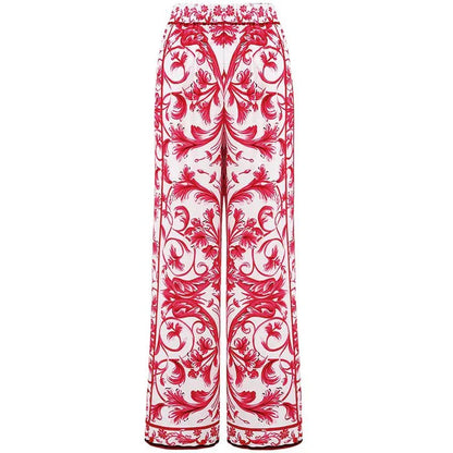 Reversible Red Pink One Piece Tie Up Swimsuit With Pants By