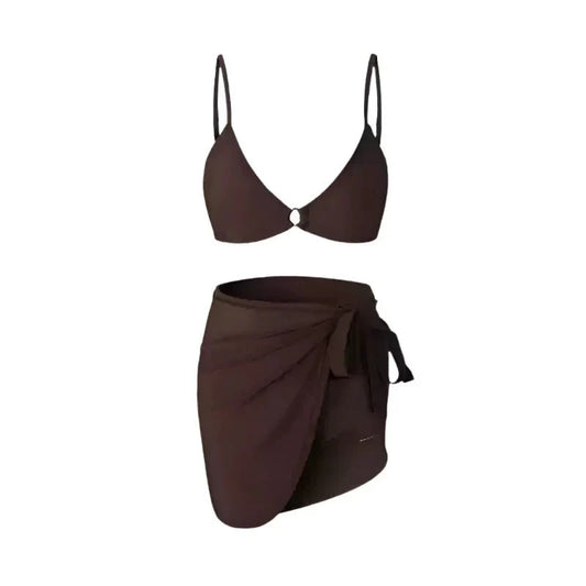Solid Color Two Piece Bikini Swimwear With Tieup Coverup By