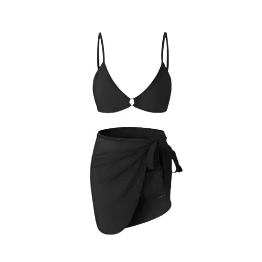 Solid Color Two Piece Bikini Swimwear With Tieup Coverup By