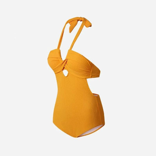 Solid Yellow Color Monokini Halter Neck By