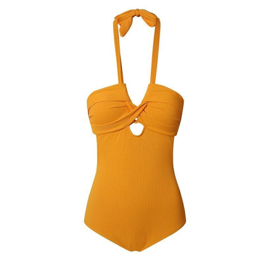 Solid Yellow Color Monokini Halter Neck By