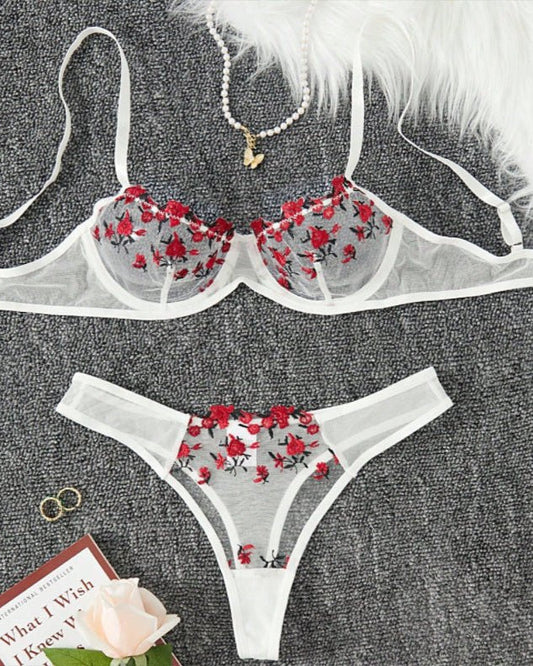 Stop & Stare Sheer Mesh Bra & Thong Lingerie
